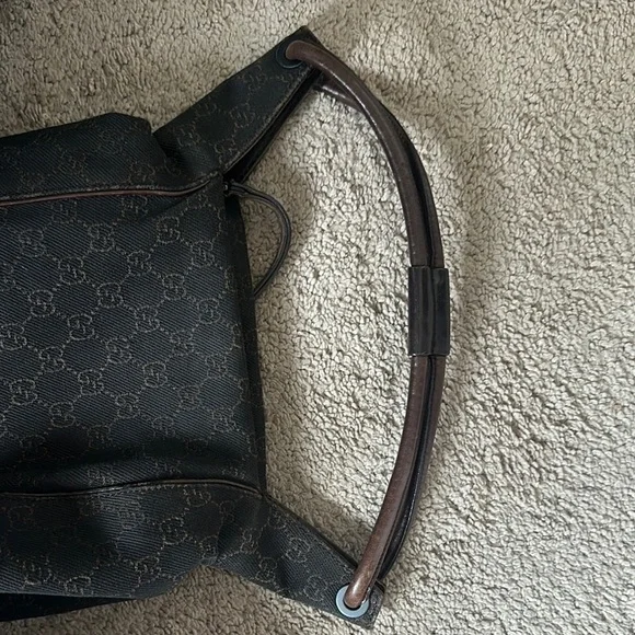 Gucci GG Vintage Canvas Zippered Hobo Bag Black Brown - Picture 9 of 10